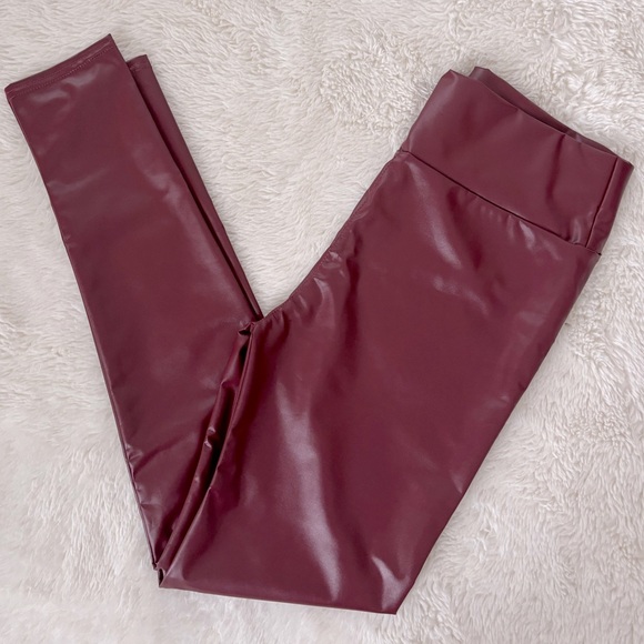 Faux Leather Maroon Skinny Leggings - Picture 3 of 7